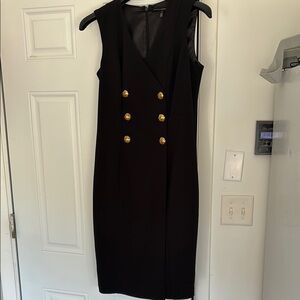 WHBM Elegant Black Sleeveless Dress with Gold Buttons